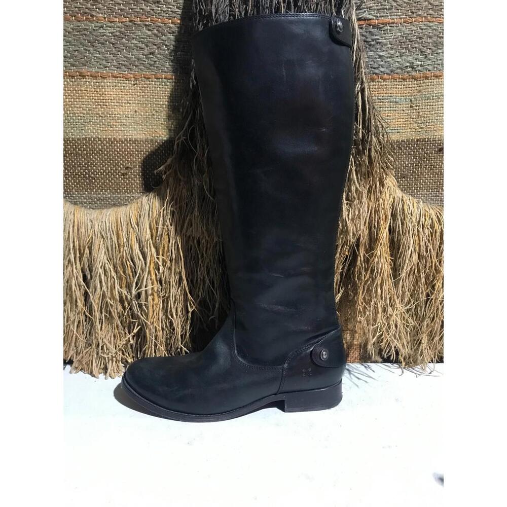 Frye Mellissa Button Black Leather Western Pull On Boots US Women Size 7.5B